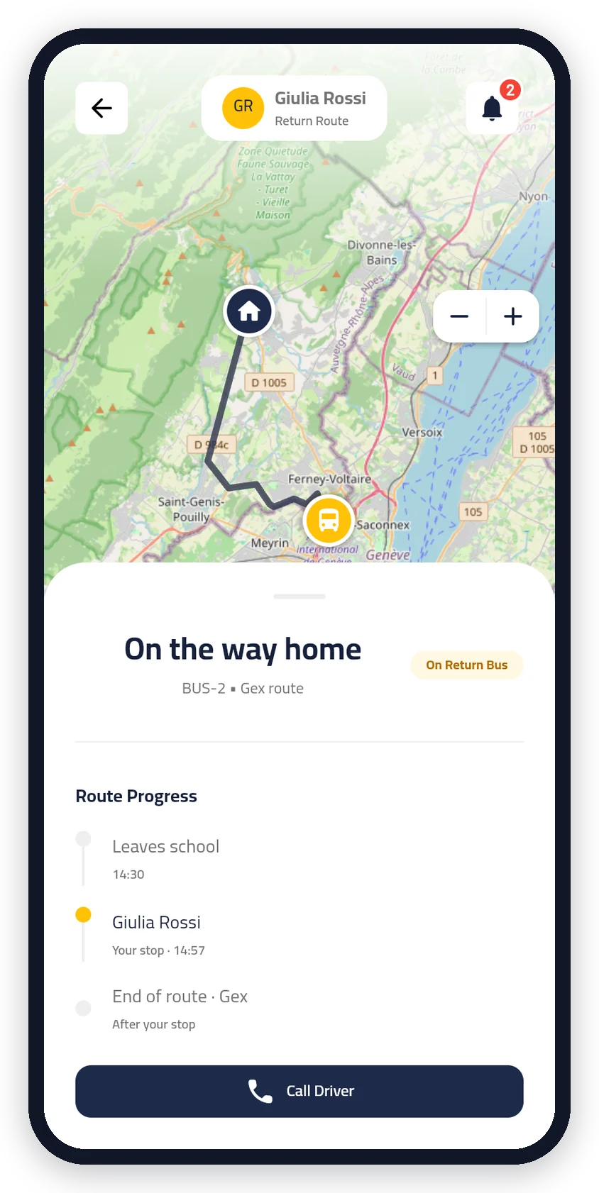 A parent following the bus home on the map